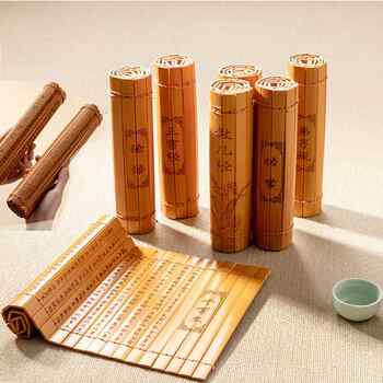 Chinese-Style Study Room Classical Scroll Ornaments Bamboo Scroll Book Ancient Style Photography Props Children's Stage Performance Decoration Bamboo Weaving