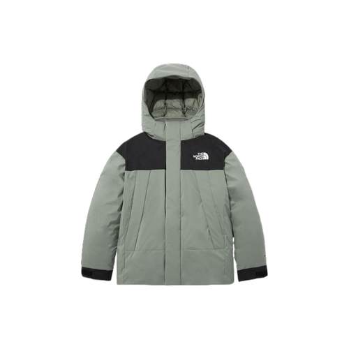 北面/THE NORTH FACE 拼接印花Logo拉链连帽羽绒服 男款 绿色