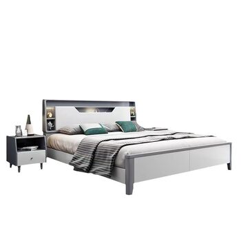Nordic solid wood bed modern simple white 1.8m master bedroom double bed light luxury multi-function storage and storage wedding bed