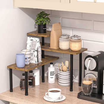 Multifunctional three-layer wooden board storage rack kitchen corner seasoning storage rack desktop corner storage rack