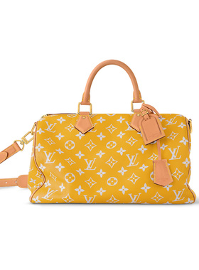 未使用LV/路易威登Speedy 40皮革男款黄色枕头包单肩斜挎手提包