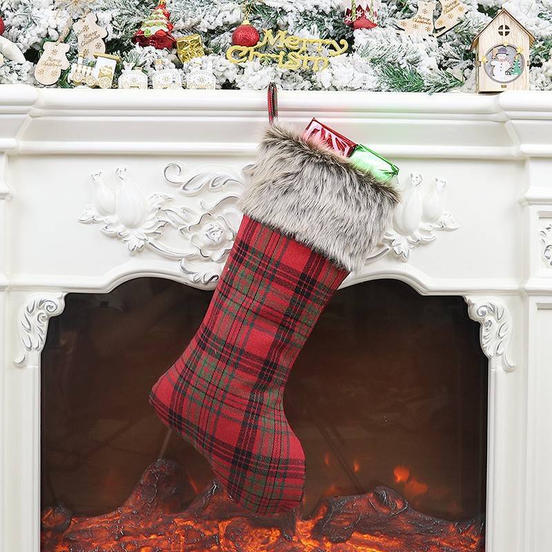 Christmas Plaid Plush Socks, Christmas Decorations, Christmas Ornaments, Party Decorations, Christmas Socks, Gift Bags