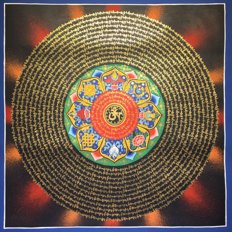 Pure hand-painted Thangka Auspicious eight treasures Six-character truth Good enlightenment Collection Nepal Thangka Art and Painting Academy TM35