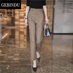 Summer Thin Pants Khaki Women's Quarter Pants 2024 High Waist Suit Pants Small Foot Nine-Point Pants Cigarette Pipe Ha 0514c