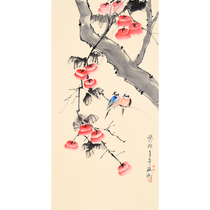 Sheng Qings Everything Goes As You Like hand-painted persimmons living room hanging paintings entrance decorative paintings office study vertical flower and bird paintings