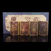 FP15019 old Tibetan seal carving Shoushan stone hibiscus stone old leather shell seal of the Four Heavenly Kings