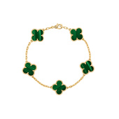 女 9.9新梵克雅宝 绿色 18K黄金 手链 四叶幸运系列 孔雀石四叶草