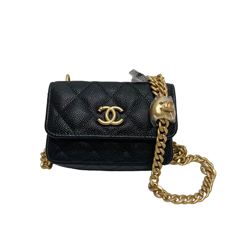 Brand New Chanel Chanel Heart-Shaped Gold Ball Black Leather Chain Bag