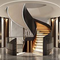 Indoor loft curved spiral staircase handrail guardrail duplex villa modern simple steel plate structure iron art customization