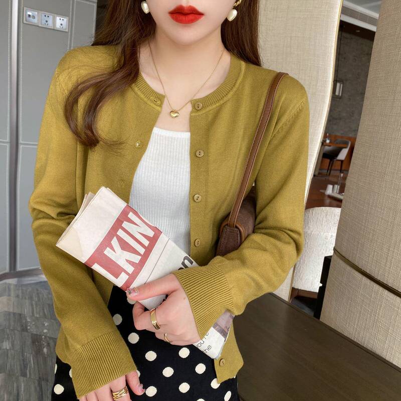 Cardigan Knitted Jacket for Women, Thin Sweater for Spring and Autumn, New Black Long-Sleeve Top for Fall 2026