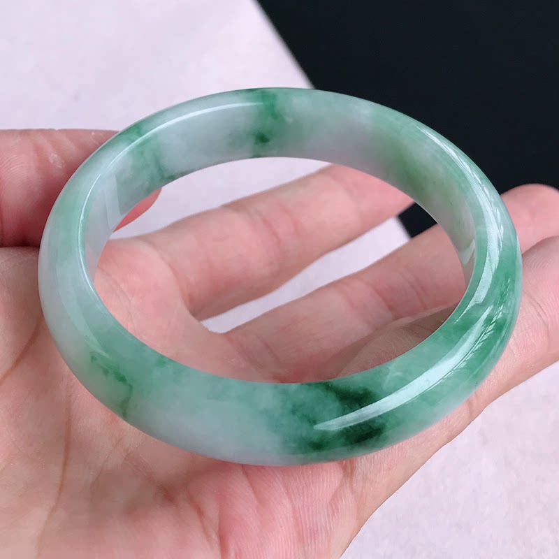 Authentic Burmese Natural Jadeite, Exquisite Floral Pattern Bracelet, Ring Size 53mm, Weight 43.39g