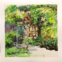 (Original watercolor) Fu Binjies Monets Garden Solitary Watercolor Landscape Decorative Painting on Paper Provincial Artists Association