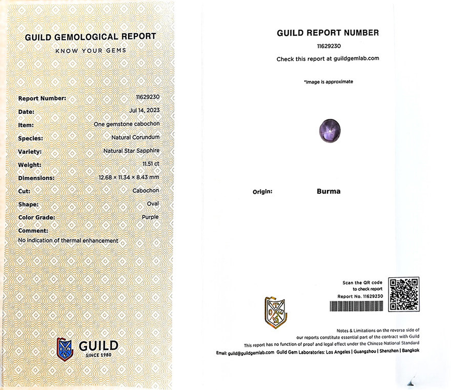 guild证书11.51ct缅甸无烧星光蓝宝石戒指18k金镶嵌钻石s0670
