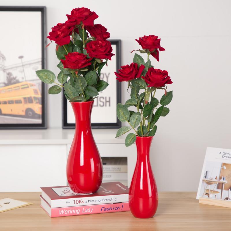 Ceramic Red Vase Newlywed Festive Ornaments Living Room Entrance Dining Table Simple Home Decoration Flower Arrangement