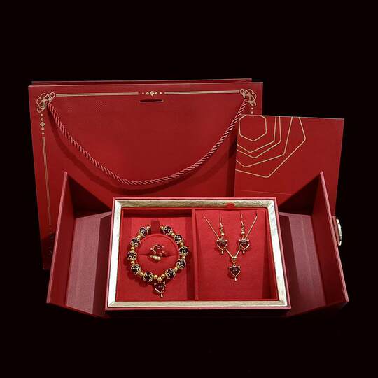 Three-Piece Gold Jewelry Gift Box Set: Ring, Necklace, Bracelet, Gold Set Box, Jewelry Box, Wedding Engagement Gift Set, Wedding Celebration