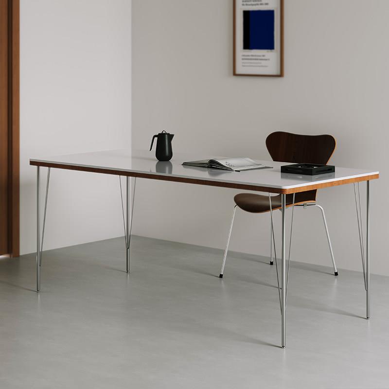 Second-Hand Bauhaus-Style Rock Slab Solid Wood Desk, Thickened for Home Use in the Living Room, Formaldehyde-Free, Suitable for Study and Office, Stainless Steel Long Table