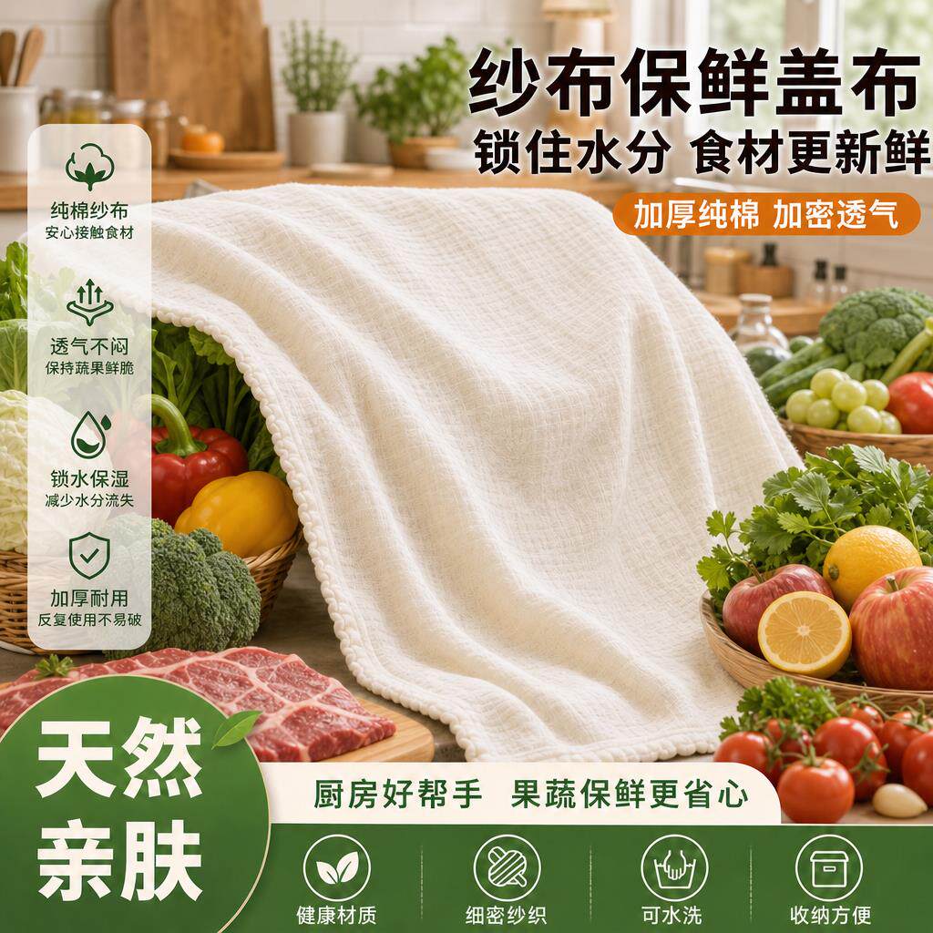 埃を防ぐガーゼキッチンカバークロス、寝具、牛肉、野菜、果物用の万能全面カバー綿蒸し布