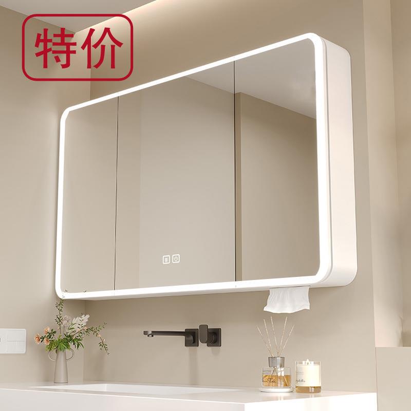 Pull-Out Cross-Border Arc-Shaped Smart Bathroom Mirror Cabinet with Separate Tissue Holder, Wall-Mounted Bathroom Vanity Storage Rack