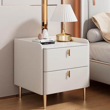 Italian solid wood bedside table bedroom household simple modern light luxury bedside cabinet simple storage storage stone slab installation