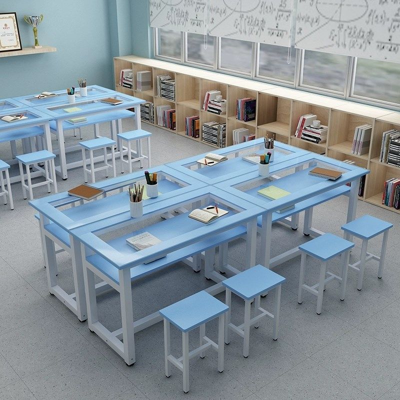 Children's care class kindergarten cram school art desks and chairs painting table training institution studio double glass table