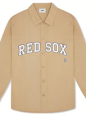 MLB SS24 学院风通勤百搭长袖衬衫 男女同款 米黄色