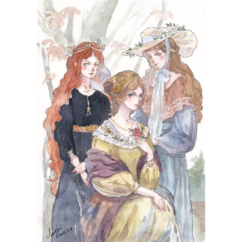 Limited print of Sierra Guotide artist City Hui (three daughters of the Daironke family)