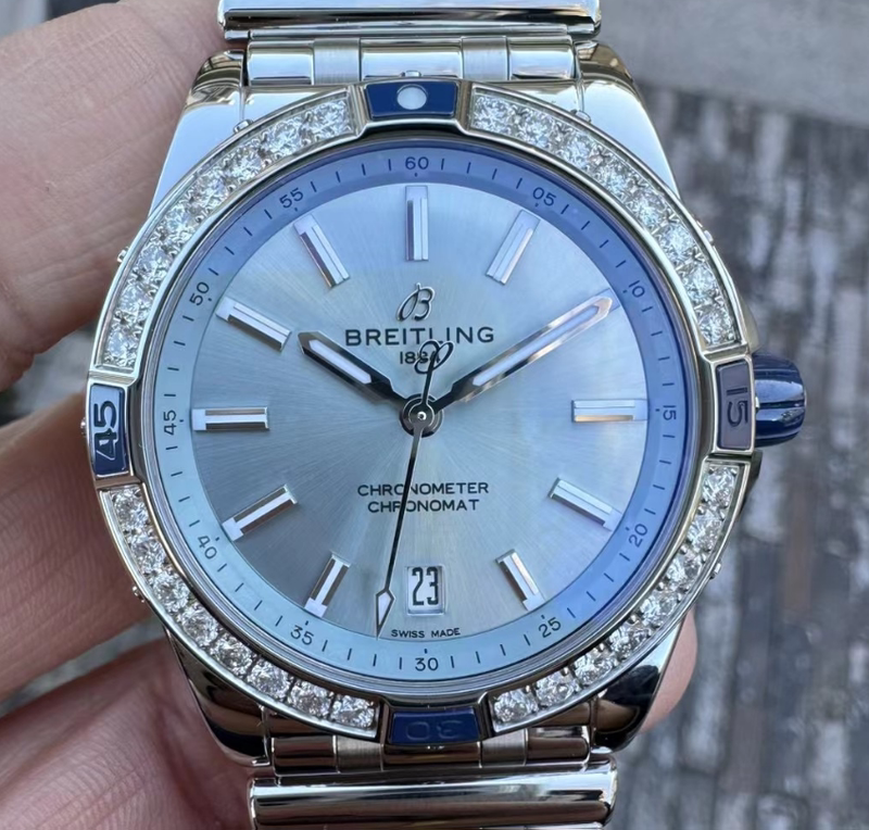 99% New, Unused, 38mm Breitling Mechanical Chronograph Series A173565 Automatic Mechanical Men's Watch with Original Diamonds