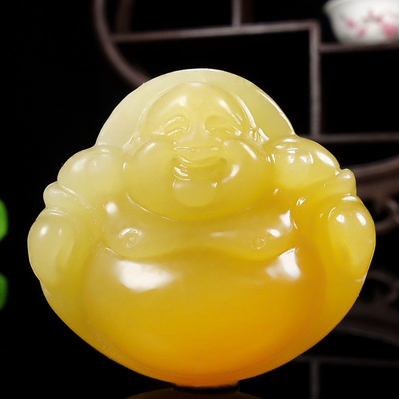 Enlarge leakage full yellow bracelet Heart Yunnan Longling Huanglongyu < laughing at the mouth often open > pendant hz00421U