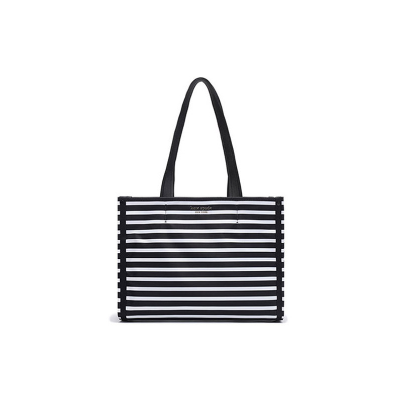 Unused Kate Spade/Kate Spade Sam Fabric Black and White Striped Women's Medium-Sized Shoulder Bag