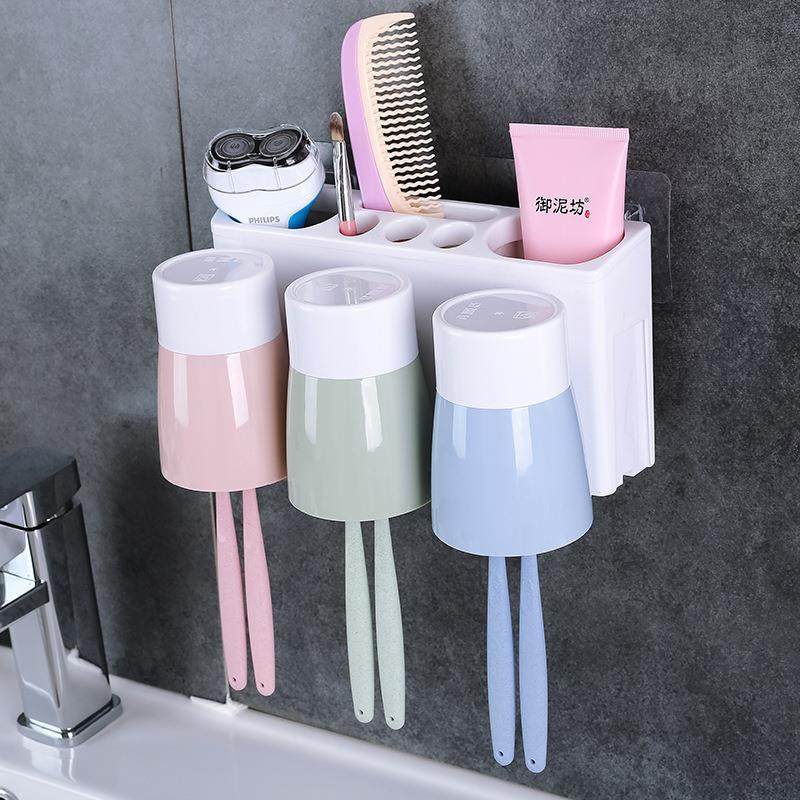Powerful Adhesive Wall-Mounted Toothbrush Holder, No-Drill, 2/3/4 Slots, Toothbrush Cup Storage Rack, Bathroom Traceless Toothbrush Cup Holder Set