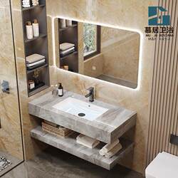 Simple Rock Slab Double-Layer Seamless Integrated Washbasin for Hotel and Guesthouse Bathroom, Wash Basin for Washing Face and Bathing