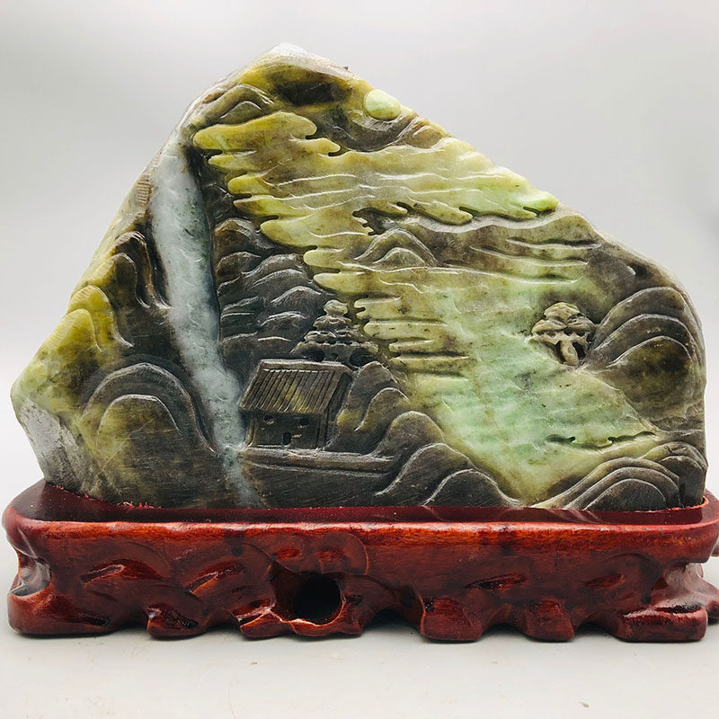 Source good stock (PingStep Qingyun) Ice overdraft 4 famous jade boutique unique mountain jade pendulum piece 10 6 catty y02