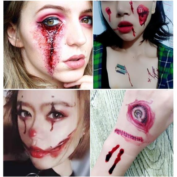 Halloween Face Tattoo Stickers Waterproof Realistic Fake Bleeding Scars Wounds Cosplay Makeup Halloween Face Tattoo Stickers Waterproof Realistic Fake Bleeding Scars Wounds Cosplay Makeup