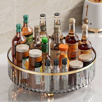 Light luxury rotary storage rack kitchen turntable transparent seasoning bottle seasoning rack living room desktop storage storage box