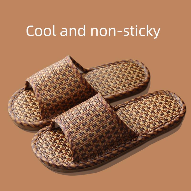 Bamboo Slippers for Men, Household Slippers, Summer Straw Bamboo Rattan Slippers for Men and Women, Indoor Household Linen Slippers