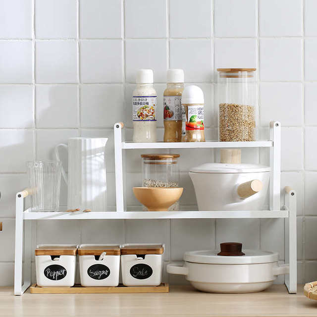 Japanese iron kitchen storage rack countertop multi-layer pot rack seasoning rack desktop storage rack floor-standing kitchen rack partition