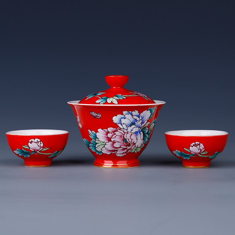 Handmade tea machine Hunan Province artificial beauty master Yuan Shuanfan master's hand painted tea set lid bowl tea cup D188