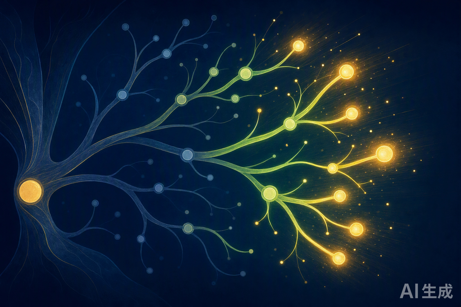 New subdomain nodes branching from a main trunk with faster growth than older branches