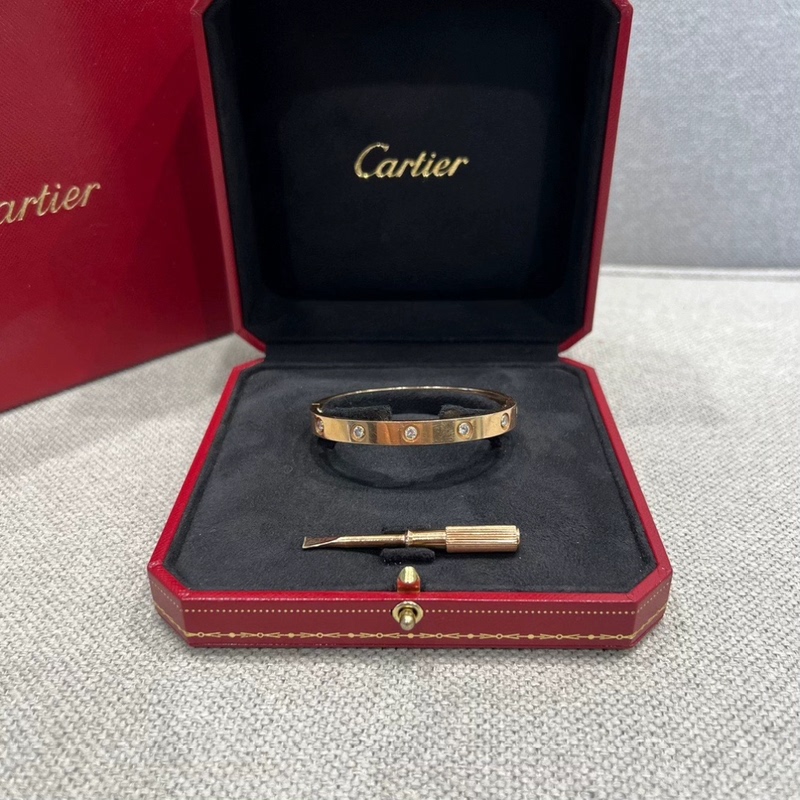 9.8 New Cartier/Love Series 18K Rose Gold Ten-Diamond Genuine Women's Bracelet Wide Version Size 17