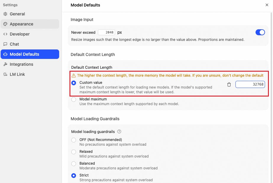 LM Studio context length configuration