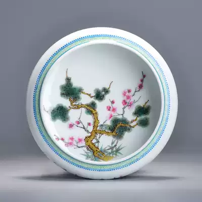 Gree enamel color inscription poem Pine Bamboo Plum year cold three friends pen wash study Four Treasures Jingdezhen porcelain handmade ceramics