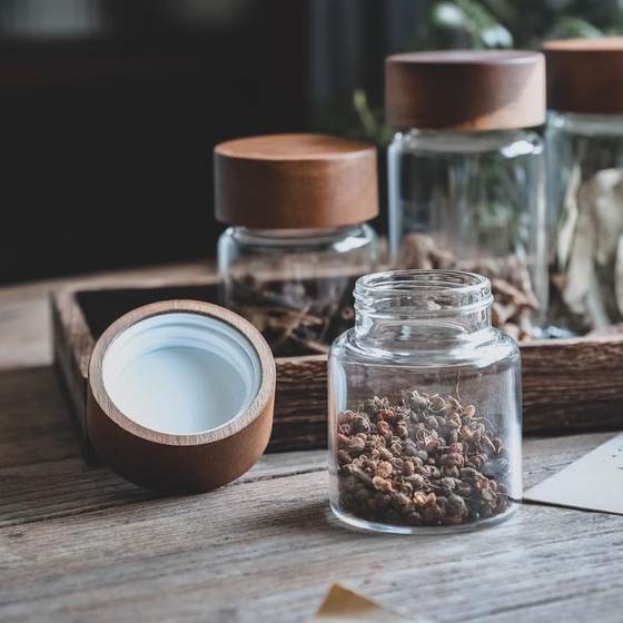 压旋盖螺纹密封罐咖啡豆保存罐相思木盖玻璃瓶储物罐杂粮收纳罐