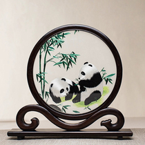 Su embroidery double-sided embroidery pure hand embroidery table screen Bamboo Panda new Chinese style home decoration ornaments gifts