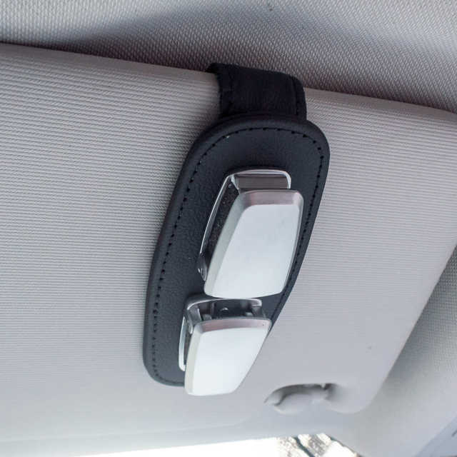 Car glasses clip leather sun multi-function sun visor bill card storage car sunglasses box clip holder