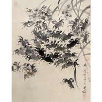 1999 North Korean traditional painting Crab by the late North Korean meritorious painter Kim Ki-man decorated with mirror core