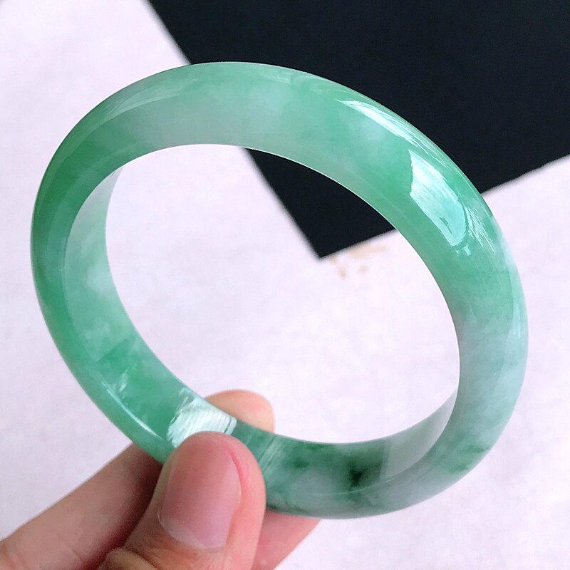 Authentic Burmese Natural Jadeite, Good Quality, Green-Toned, Full-Circle Bracelet, Young Women's Style, Ring Size 58, 61.28g