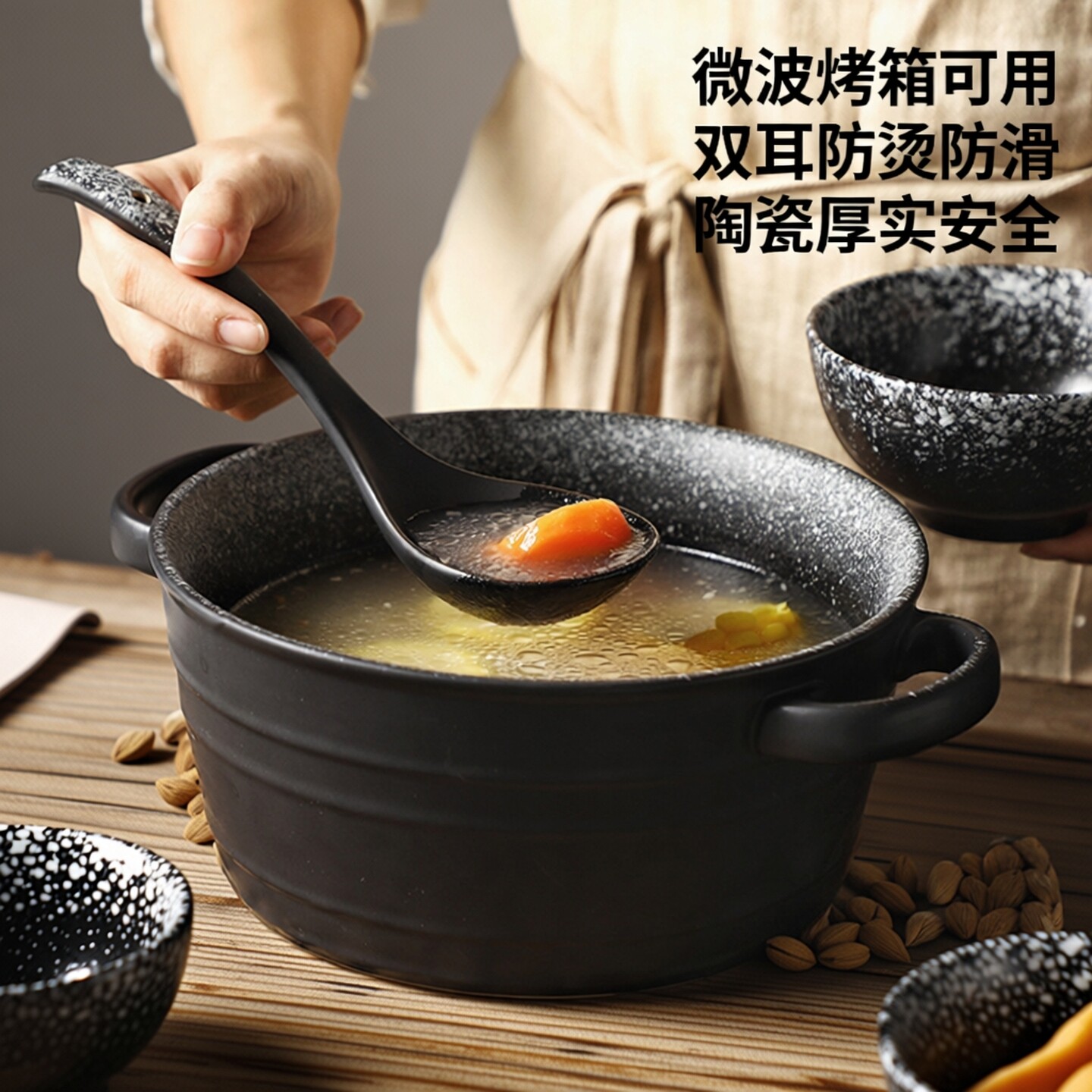 双耳汤碗大号家用不烫手陶瓷盛汤盆加厚创意个性浓汤面碗日式餐具
