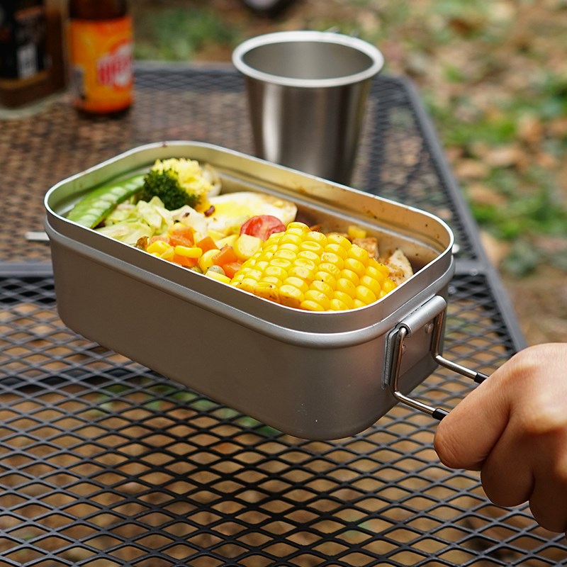 Outdoor travel square lunch box camping folding handle aluminum bento pot portable picnic steamed vegetables student instant noodle bowl