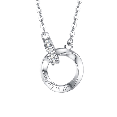 中国黄金莫比乌斯环毛衣链项链女纯银情侣吊坠中秋生日礼物送女友