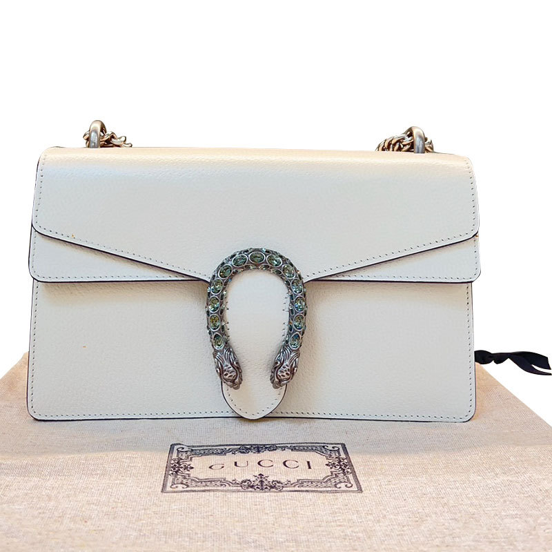 【99 New】Gucci White Full Leather Diamond Buckle Dionysus Medium-Sized Shoulder Crossbody Women's Bag, Genuine from the Store